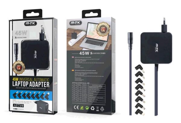 Cargador para portátil universal automático 45W / 8 conectores / 1.2m /  AT719 /  1912