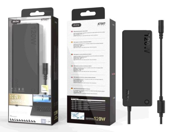 Cargador para portátil universal automático 120W / 11 conectores / 1.2m / AT007 / Mtk