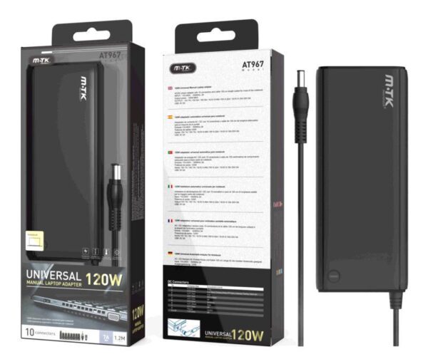 Cargador para portátil universal automático 120W / 10 conectores / 1.2m / AT967 / Mtk