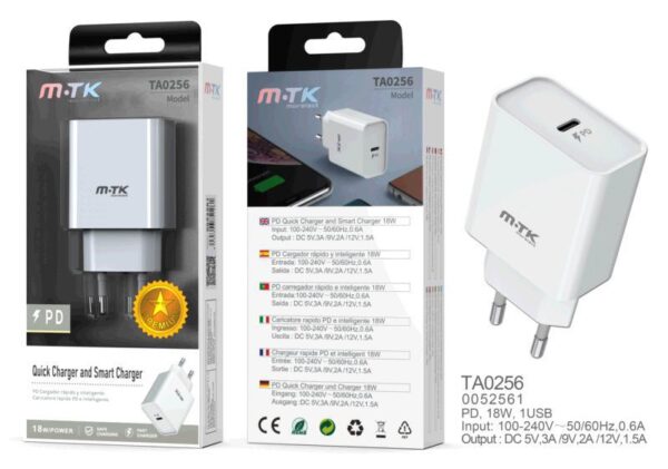 Cargador de red Type-C / 18w / Blanco / TA0256 / Mtk