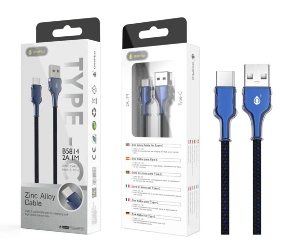 Cable datos USB 2.0 a Type-C / 1m / 2a / Zync Alloy Ulises / B5814 / Azul / One+