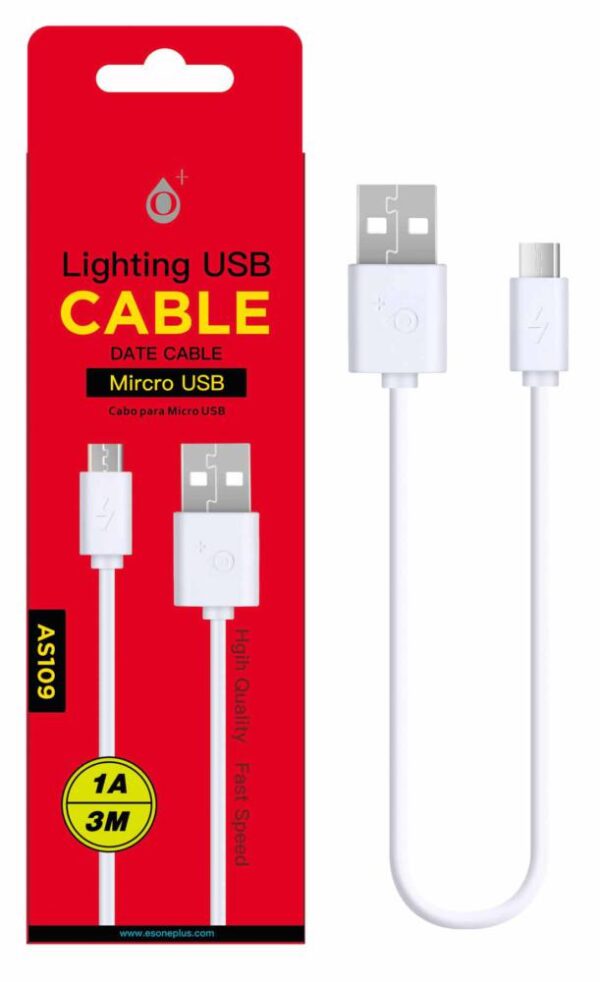 Cable USB a Micro USB / 3m / Blanco / AS109 / One+