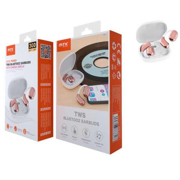 Auriculares Bluetooth 5.3 Boxer TC3253 / Tws / Base de carga / Pantalla Digital / Blanco-Rosa / Mtk / 0352531