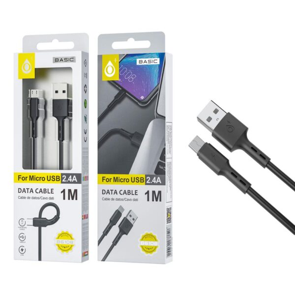 Cable datos USB 2.0 a Micro USB / 1m / 2.4a / Negro / B6108 / ONE+