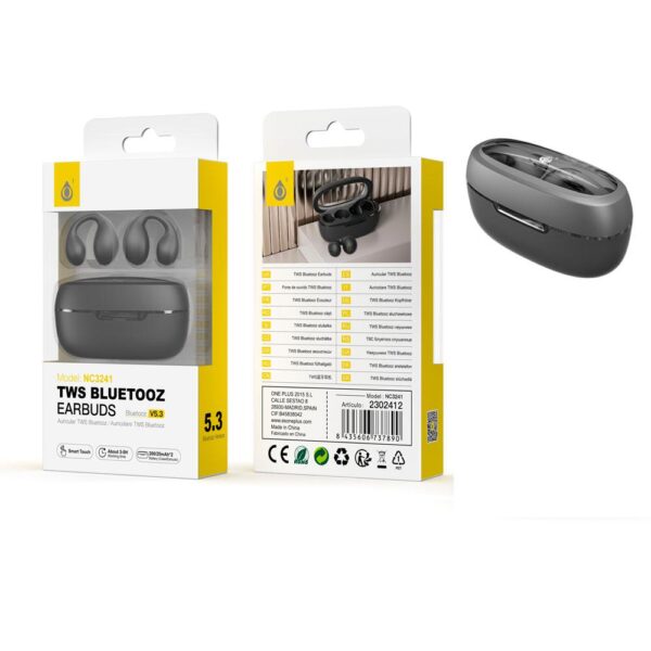Auriculares estereo Bluetooth 5.3 NC3241 Negro / Tws / Control tactil / Base de carga 200mah / One+