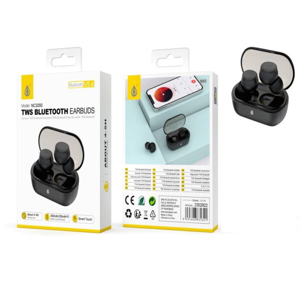 Auriculares estereo Bluetooth 5.4  NC3292 Negro / Tws / Base recargable 200 mah / 2302922 / One+