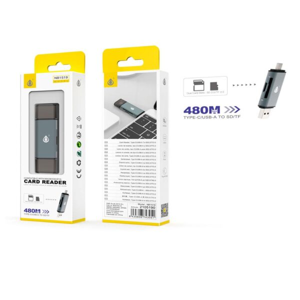 Lector de tarjetas NB1519 SD/TF / Conectores USB-Type-C / Gris / One+ / 2105190