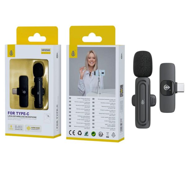 Microfono mini  Bluetooth con clip NR9566 / Type-C / Bateria 60 mAh / Negro / One+ / 2905662