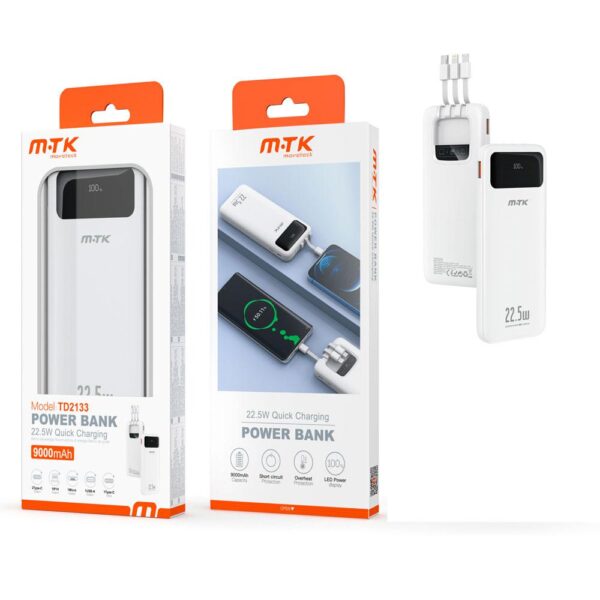 PowerBank TD2133 Type-C / 9000 mah / 2xType-c / MicroUsb / Usb / QC 22.5w / Blanco / MTK 0251331