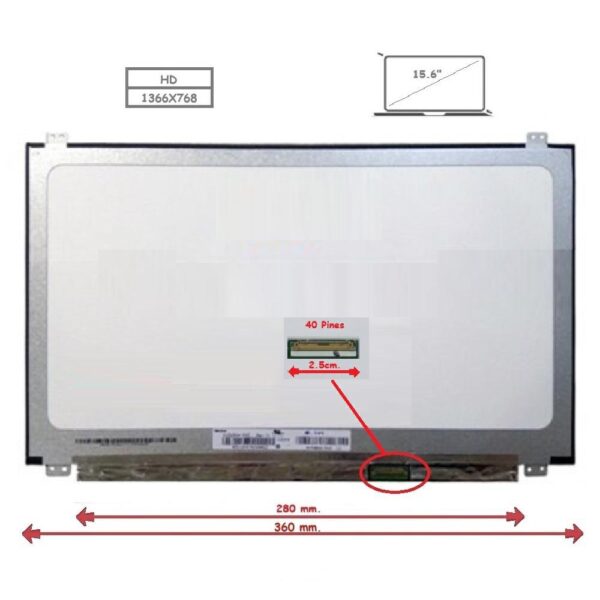 Pantalla para portátil LED 15.6" Slim 40 Pines 1366X768