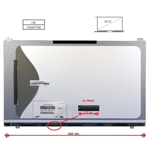 Pantalla para portátil LED 15.6" Slim 40 pines WXGA 4 brackets
