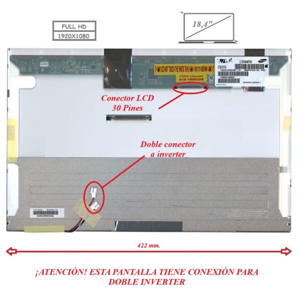 Pantalla para portátil LCD 18.4" 30 pines Full HD doble lampara